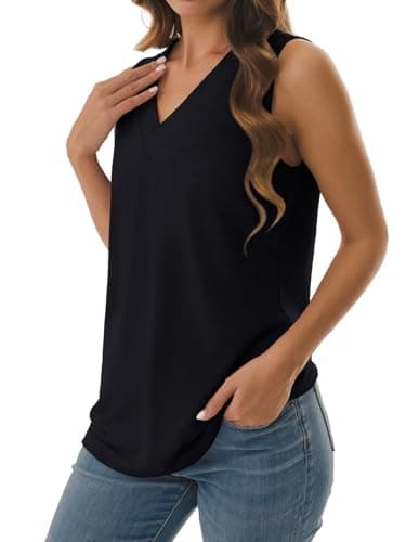 GKBK Womens Tank Top Loose Fit Summer Sleeveless Black Tops Dressy Casual Blouses V Neck T Shirts Layering Tee Shirts Black XL - Thumbnail 3