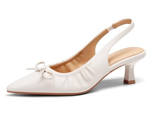 Coutgo Womens Slingback Low Kitten Heels Bow Pumps Work Party Dress Shoes - Image 1