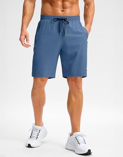 Pudolla Mens Workout Running Shorts Lightweight Gym Athletic Shorts for Men with Zipper Pockets(Blue L9_L) - Thumbnail 2
