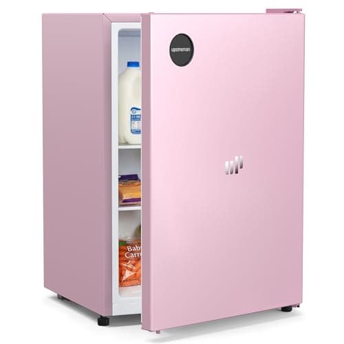 Upstreman 2.5 Cu.Ft All-Refrigerator Mini Fridge, Single Door Small Refrigerator, Dorm Fridge with 7 Adjustable Thermostat, Compact Refrigerator for Office, Bedroom or Dorm, Pink-CR26