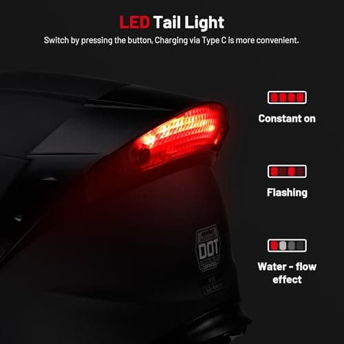 RSYSO Dual Visor Full Face Motorcycle Helmet with LED Tail Light DOT Approved Motorbike Racing Street Bike Helmets for Adult Matte Gray, XL - Thumbnail 2