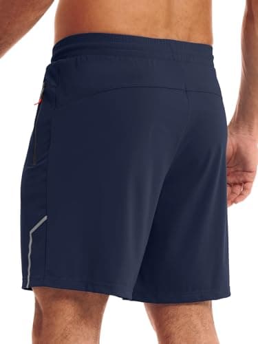 3rd hill Men's 7 inch Running Shorts with Zipper Pockets Quick Dry Athletic Gym Workout Shorts Lightweight Navy Blue M - Thumbnail 2