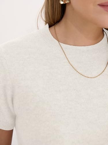 ANRABESS Womens 100% Wool Sweater, Office Work Sweaters, Soft Lightweight for Summer Spring, Short Sleeve Business Casual Top Beige X-Large - Thumbnail 4