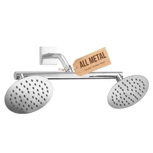 G-Promise All Metal Double Shower Head Built-in Water Flow Control Shut-Off Valve, High Pressure Dual Shower Head Prepare for Couples Walk-in Bathroom or Small Space Bathroom (Chrome) - Image 1