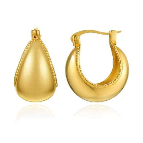 Cicy Bell Hoop Earrings for Women 18K Gold Plated Twisted Edge Drop Earrings Hypoallergenic Elegant Stylish Hanging Jewelry Gifts - Image 1