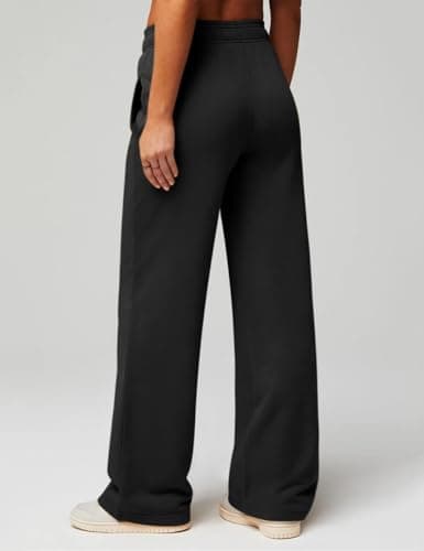 HeSaYep Wide Leg Sweatpants for Women High Waisted Y2K Baggy Sweat Pants Drawstring Athletic Straight Leg Trousers Pants with Pockets Black M - Thumbnail 5