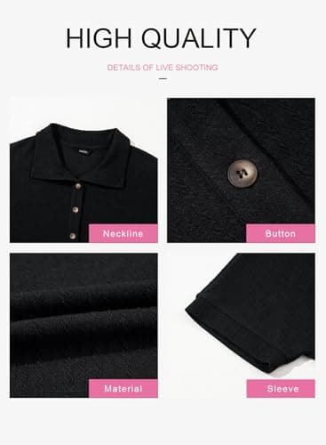 Dokotoo Womens Tops Dressy Casual Button Down Short Sleeve Shirts for Women Trendy Outfits Oversized Shirt Spring Summer Tops for Womens Blouses Ladies Tunics Tops Loose Fit Fashion Clothes Black L - Thumbnail 6