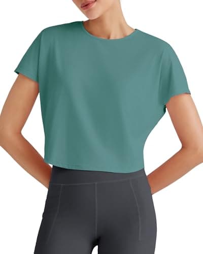 G4Free Athletic Tops for Women Short Sleeve Workout Tee Shirts Casual Breathable Soft Lightweight Summer Yoga Running Shirt(Myrtle Green,L) - Image 1