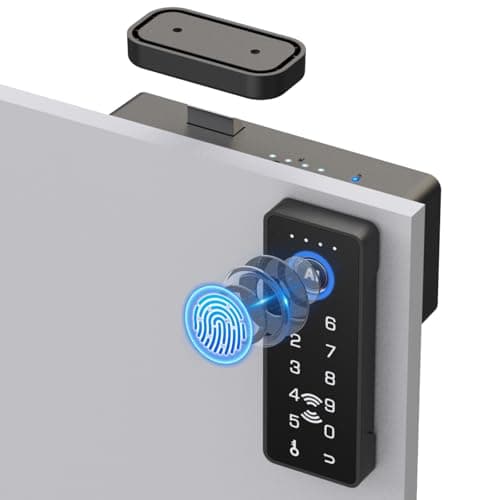 Bestkid Childproof Smart Cabinet Lock with Fingerprint and Passcode, Liquor File Cupboard Drawer Lock RFID NFC APP Control No Drilling Black Vertical
