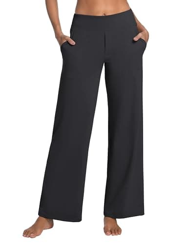 BUBBLELIME 29"/31"/33"/35"/37" Women's High Waist Wide Leg Yoga Pants with Pockets - Dress Wide Leg_Black XL_31" Inseam - Image 1
