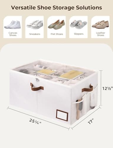 StorageWorks Shoe Organizer for Closet, Shoe Storage with Side Mesh Pocket, Shoe Closet Organizer With Clear Cover, Storage Shoe Containers for Sneakers and Sandals, Fits up to 20 Pairs, Beige - Thumbnail 3
