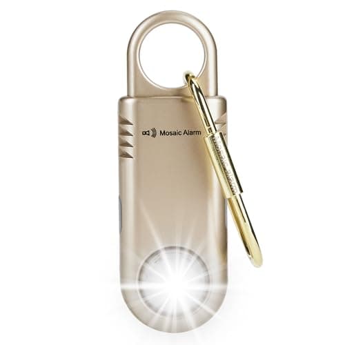 135dB Rechargeable Personal Safety Alarm Built-in Ultra-Bright Flashlight Non Slip Grip Keychain Emergency SOS Siren for Women, Students, Night Runner. Loud Sound Hiking Bear Alerts with Hook. Gold