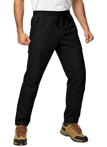 Mens Cargo Work Pants 5 Pockets Waterproof Lightweight Quick Dry Tactical Hiking Pants UPF 50+ Elastic Waist Drawstring Casual Athletic Workout Running Black XXL - Thumbnail 2