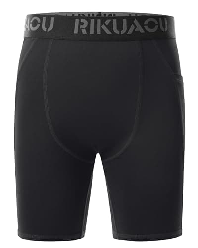 RIKUAOU Youth Boys Compression Shorts with Side Pockets, Kids Athletic Base Layers Running Underwear for Baseball Football - Thumbnail 3