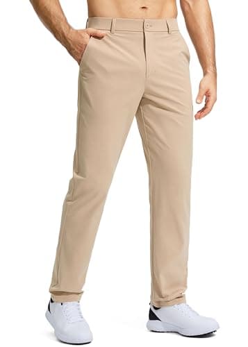 Pudolla Dress Pants for Men Golf Pants Stretch Work Dress Comfy Pants 34 Lightweight Quick Dry Casual Slacks Trousers(Khaki 33Wx34L)