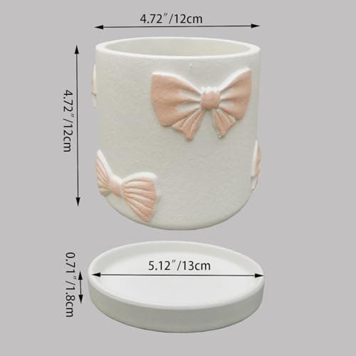 Giafiny Cute Pink Orchid Pot, Bow Decorative Succulent Planter for Indoor/Outdoor Plants, Hand Painted Pink Bow Cement Flower Pots with Tray/Drainage Hole for Home Room Decor - Thumbnail 3