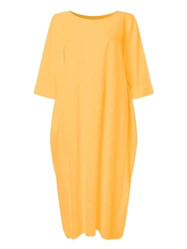 Celmia Women's Linen Dresses Caftans Cotton Kaftan Maxi Dress Loungewear with Pockets with Pockets Yellow Medium - Thumbnail 4