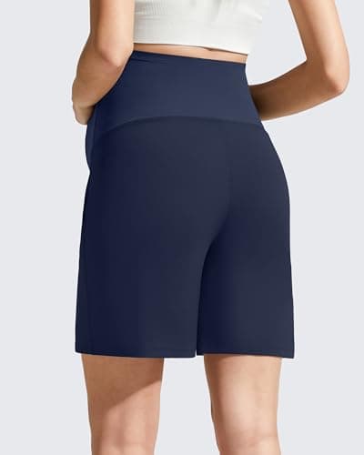 G4Free Pregnancy Shorts Over Bump Maternity Summer Activewear with Pockets Casual Elastic Waist Postpartum Shorts Comfy(Royal Blue,L,6'') - Thumbnail 2