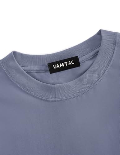 Vamtac Midweight Cotton T Shirts for Men Loose fit Short Sleeve Shirts Crewneck Tee Medium Blue Medium - Thumbnail 3
