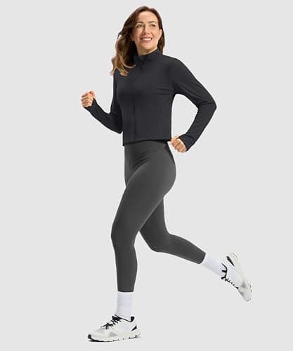 Soothfeel Women's UPF 50+ Sun Protection Athletic Jacket Lightweight Crop Zip Up Long Sleeve SPF Shirts Hiking Workout Pocket Black M - Thumbnail 6