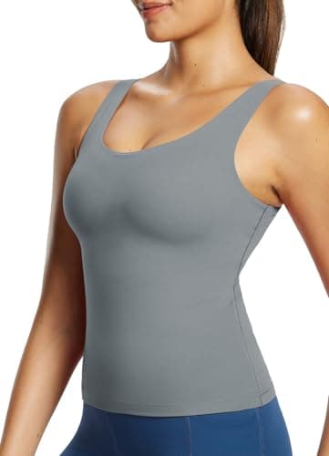 baleaf Freeleaf Longline Sports Bras for Women, Wirefree 3D Molded Cup Tank Tops, Medium Impact Yoga Workout Running Bra Dark Gray S-M - Image 1