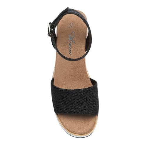 Athlefit Women's Platform Sandals Buckle Ankle Strap Open Toe Espadrille Black Wedge Sandals Size 7.5 - Thumbnail 4