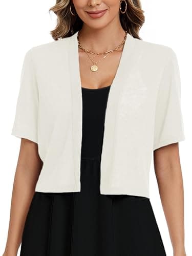 Heymoments Women's Thin Shrugs for Dresses Open Front Short Sleeve White XX-Large Lightweight Coat Cropped Tops Shawls and Wraps Cardigan Dressy Clothes - Image 1