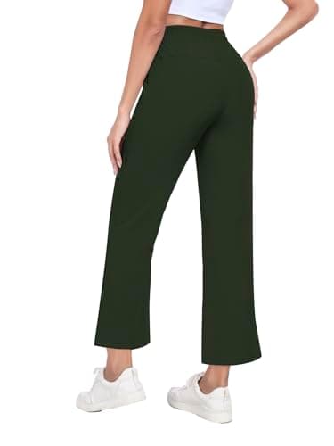 AGVNG Women's Pants Casual Wide Leg Pants Zip Pockets Lightweight Elastic Waist Drawstring High Waisted Comfy Trousers Pants Lounge Work Travel Army Green M - Thumbnail 2