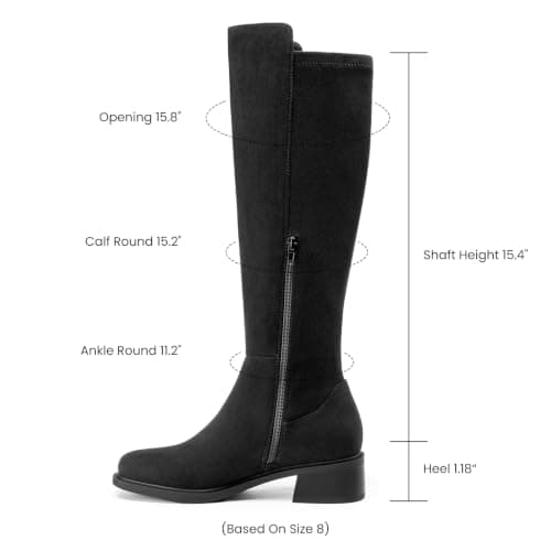 Athlefit Black Knee High Boots for Women Suede Square Toe Low Heel Tall Boots Stretchy Fall Travel Long Booties with Side Zipper 9.5 - Thumbnail 4