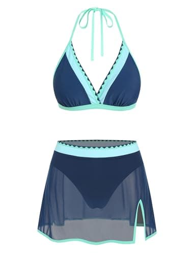 ZAFUL Women 2 Piece Swimsuits with Skirt High Waisted Bikini Sets Tummy Control Bathing Suits Navy S - Image 1