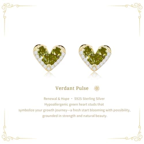 Helirose Heart Stud Earrings for Women, S925 Sterling Silver Posts 14K Gold Plated Hypoallergenic, Gift Box & Message Card (Green-Gold) - Thumbnail 4