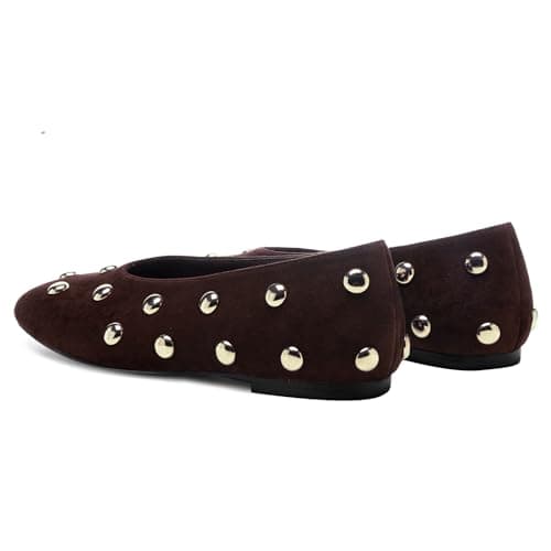 RBTHOLP Studded Flats for Women Suqare Toe Slip on Suede Ballet Flats Comfortable Walking Studs Ballet Shoes - Thumbnail 6