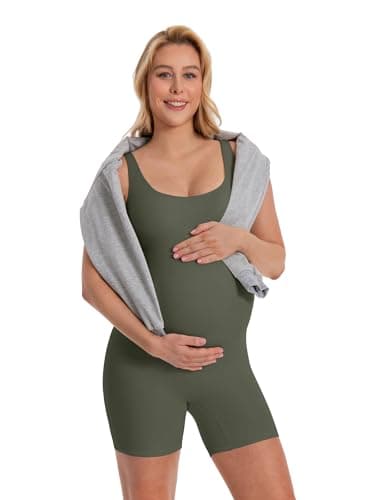 ATTRACO Pregnancy Workout Romper Bodycon Short Jumpsuit Sleeveless Maternity Onesie Bodysuit Tank Top Yoga - Thumbnail 3