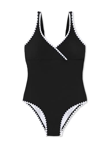 Girls Summer Swimsuit One Piece Bathing Suit Padded Adjustable Strap Swimwear Set Teens Girls Beach Cover Up 13-14T (Black, 7-8 Years) - Image 1