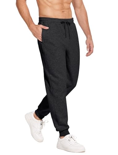 PINSPARK Men's Fleece Lined Joggers with Zipper Pockets Cotton Athletic Sweat Pants for Mens Casual Heavyweight Lounge Pants Charcoal - Thumbnail 5