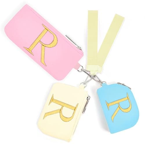 Mini Zip Around Keychain Wristlet Wallets for Women and Girls: Three Coin Purses with 2 Straps - Best Gifts for Birthdays, Christmas, Wedding Parties, Valentine's Day, New Year (R, Blue&Pink&Cream) - Image 1