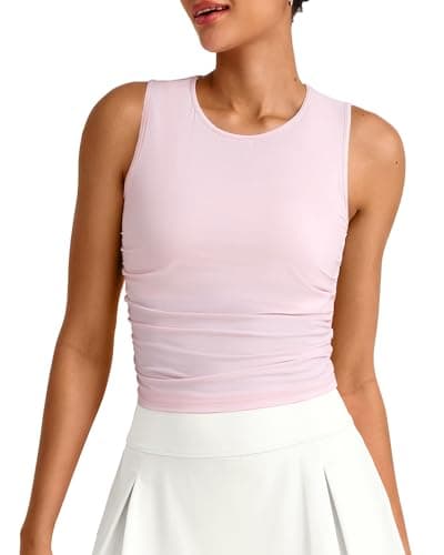 G4Free Women Workout Tank Top High Neck Sleeveless Crop Top Quick Dry Slim Fit Activewear for Gym Yoga Running (Blush,L) - Image 1