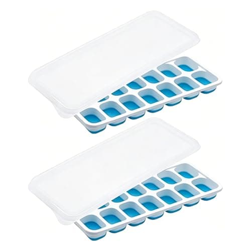 2 Packs 28 Cubes Silicone Ice Cube Trays with Lids - Easy Release Flexible Ice Molds for Freezer, BPA Free Stackable Ice Making Trays(Blue)