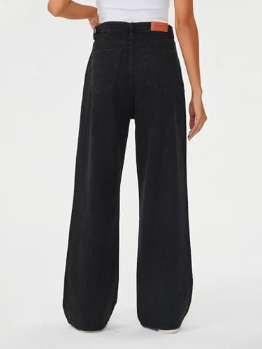 Genleck Womens Baggy Jeans Loose Petite Wide Leg High Rise Jean for Woman Boyfriend Y2K Pants Trendy (Black,12) - Thumbnail 3