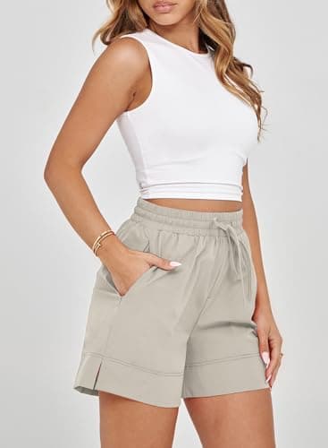 Dokotoo Athletic Shorts for Women White Running Workout Gym Womens Shorts High Waisted Causal Summer 2026 Beach Vacation Clothes Pockets Spring Elastic Quick Dry Size Medium Pants Hiking - Thumbnail 6