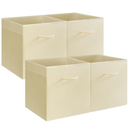 StorageWorks Beige Storage Cubes, 13x13 Storage Cube Bins with Handle, Cube Storage Organizer Bins for Shelves and Closet, Collapsible Storage Bins, 4-Pack