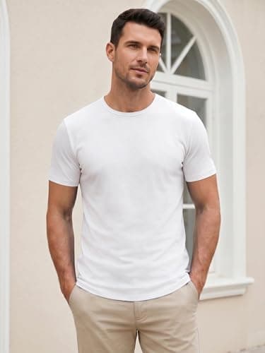 JEMLDL White Tshirt for Men Short Sleeve T Shirts Plain Casual Classic T-Shirts Lightweight Breathable White XL - Thumbnail 4