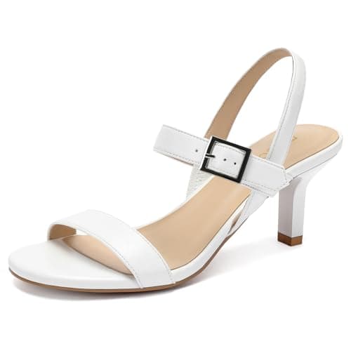 DOBOLIN White Kitten Heels for Women Strappy Dress Sandals Open Toe Slingback Low Heels for Wedding Party, US Size 9 - Image 1