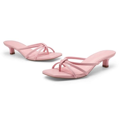 Athlefit Pink Heels Strappy Square Toe Low Kitten Heels for Women Comfortable Dressy Party Prom Short Heeled Sandals Size 6 - Thumbnail 6