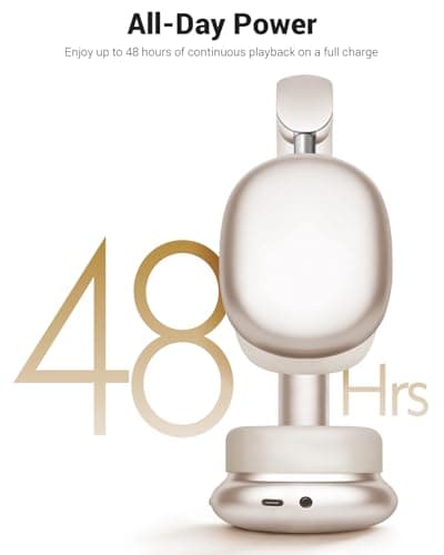 Wentronic Y01 Wireless Noise Canceling Headphones Bluetooth 5.3 Over Ear Headphones with Microphone, Hi-Res Audio, 48H Playtime, Foldable Comfortable Earpads,Compatible with iOS,Android,PC, Starlight - Thumbnail 6