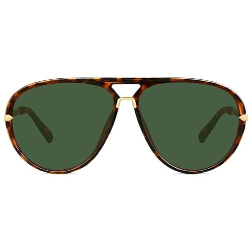 LOOMAKA Oversized Aviator Sunglasses for Women, Trendy Retro 70s Flat Top Shades, Gold Metal Double Bridge Design with UV400 Protection for Driving & Vacation - Image 1