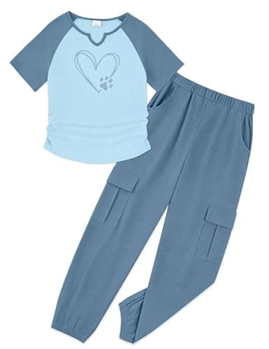 GEMLON Kids Clothes Girls 2PCS Short Sleeve Heart Print Tee and Cargo Pants with Pockets for Summer Girls Size 10 Clothes - Image 1