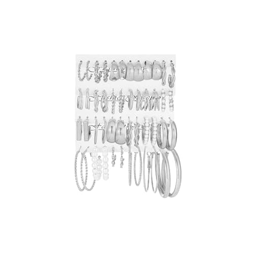 24 Pairs Chunky Silver Hoop Earrings Set for Women, Hypoallergenic Fashion Statement Hoops Earrings Pack Assorted Small Big Twisted Hoop Jewelry for Gift - Image 1