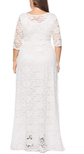 Eternatastic Womens Floral Lace 2/3 Sleeves Maxi Dress Evening Party Long Dress 6XL White - Thumbnail 2