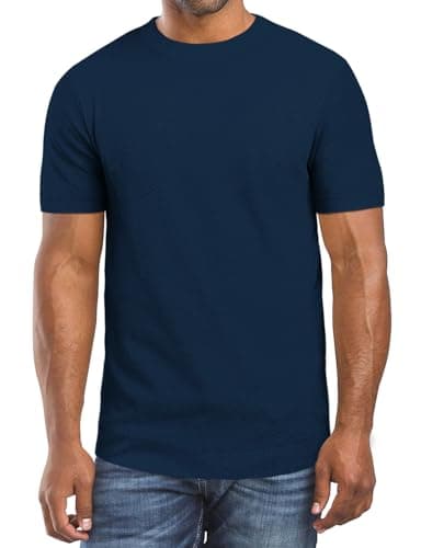 Men's Textured Knit T Shirt Short Sleeve Crew Neck Solid Color Casual Fitted Summer Pullover Top Fashion Basic Tee Navy